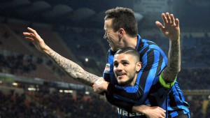 Milano, 20/02/2016 Serie A/Inter-Sampdoria Gol Inter (3-0): esultanza Mauro Emanuel Icardi-Ivan Perisic